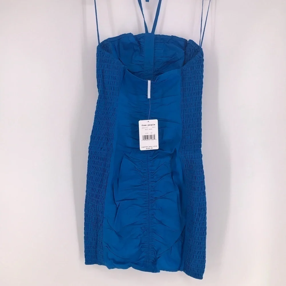 Free People Hold On Ruched Mini Dress Blue S NWT